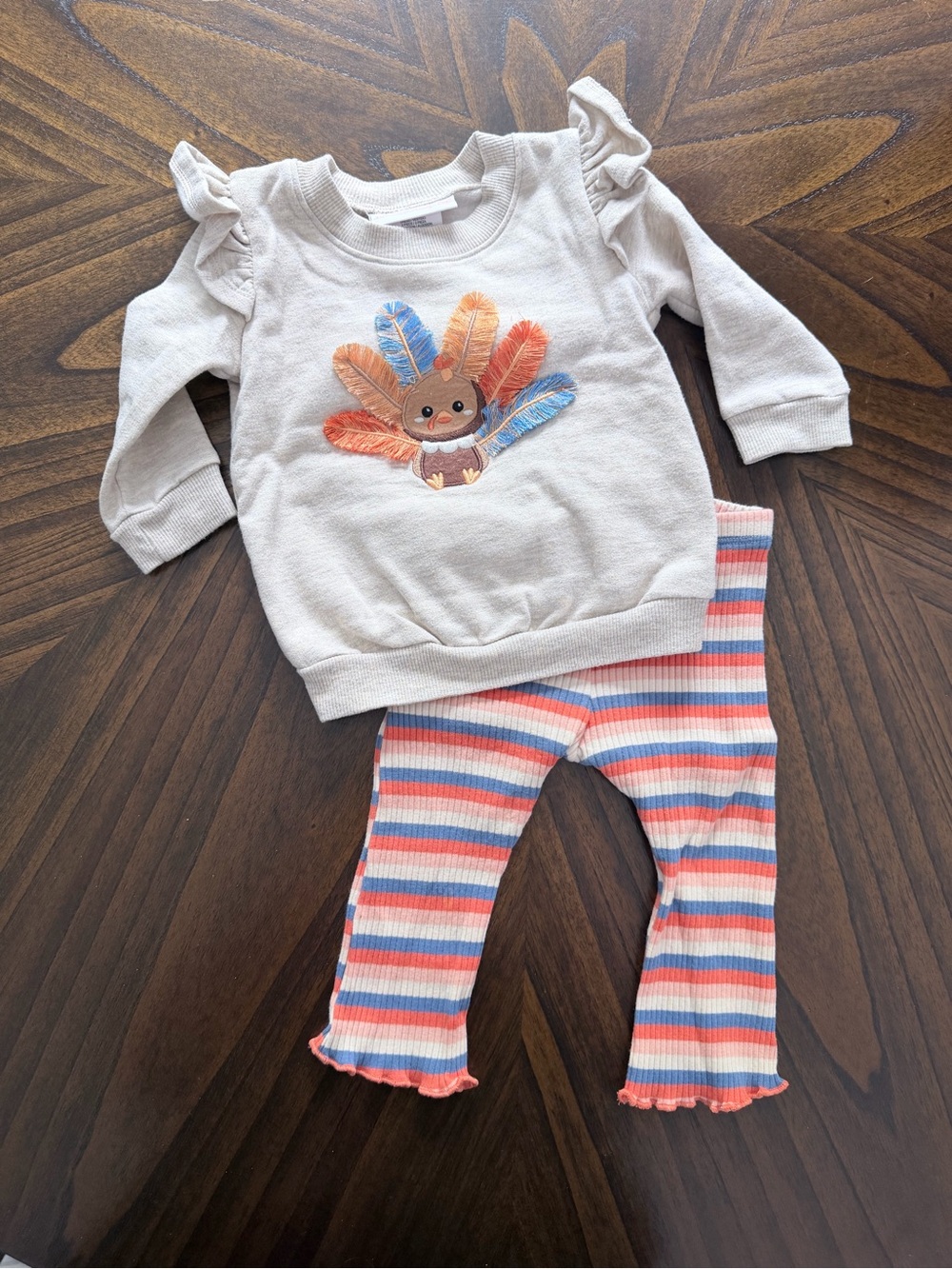 Bonnie Baby Cream Top with Multicolor Feather Embroidery